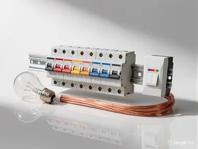 Disjoncteurs, câbles et ampoule LED
