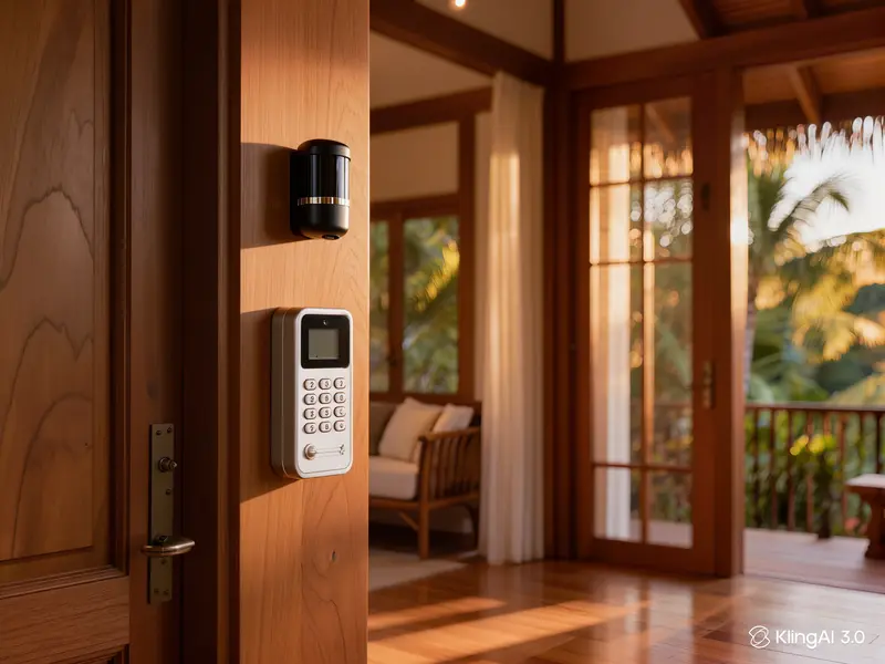 Clavier d'alarme et détecteur de mouvement dans l'entrée d'une maison